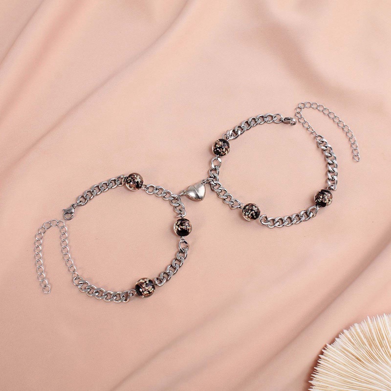 2pcs / Pasang Gelang Rantai Magnetis Bahan Stainless Steel Untuk Pria Dan Wanita