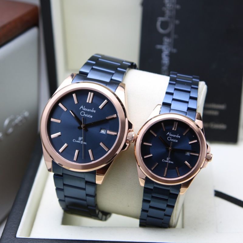 JAM TANGAN COUPLE ALEXANDER CHRISTIE AC 8663 BIRU ROSEGOLD AC 8663 ORIGINAL
