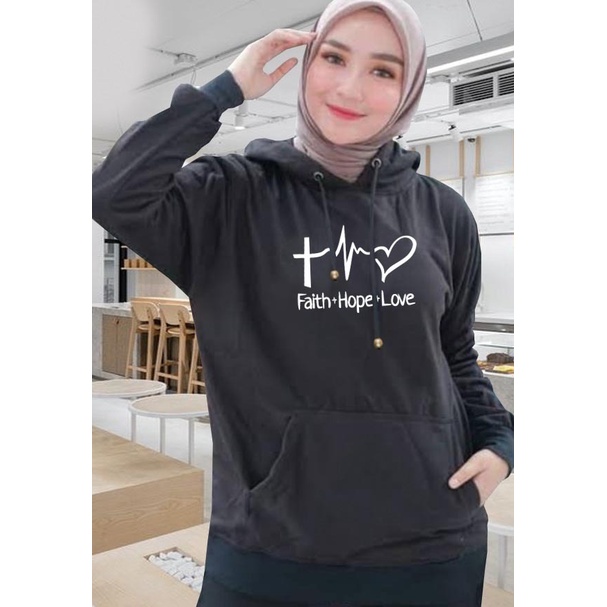 Sweater Hoodie Wanita faith hope love / Sweater Hoodie Korean Style / Sweater Terbaru 2020 / Sweater Tebal / Sweatshirt Hoodie Wanita