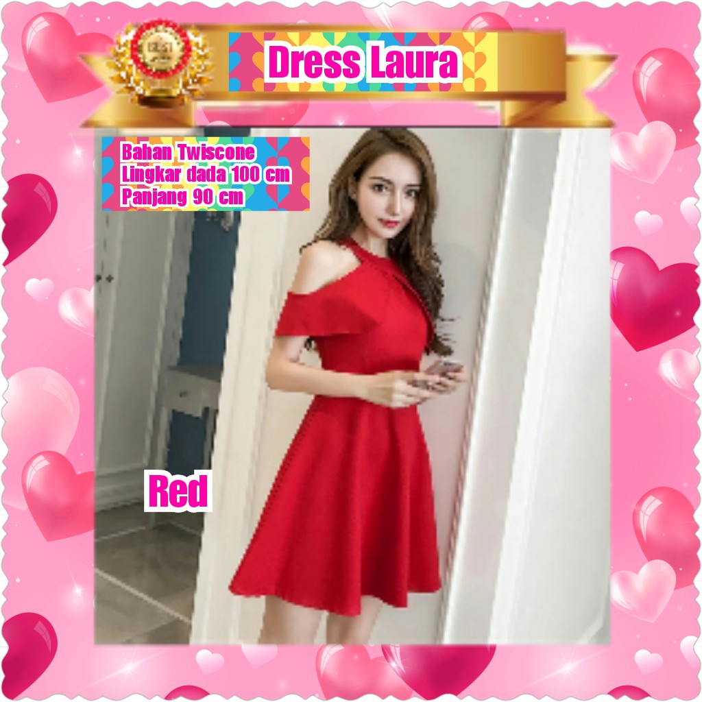 DRESS LAURA / RED / BLACK / MAROON / TERPOPULER / TERLARIS / TERMURAH / KONDANGAN / PESTA