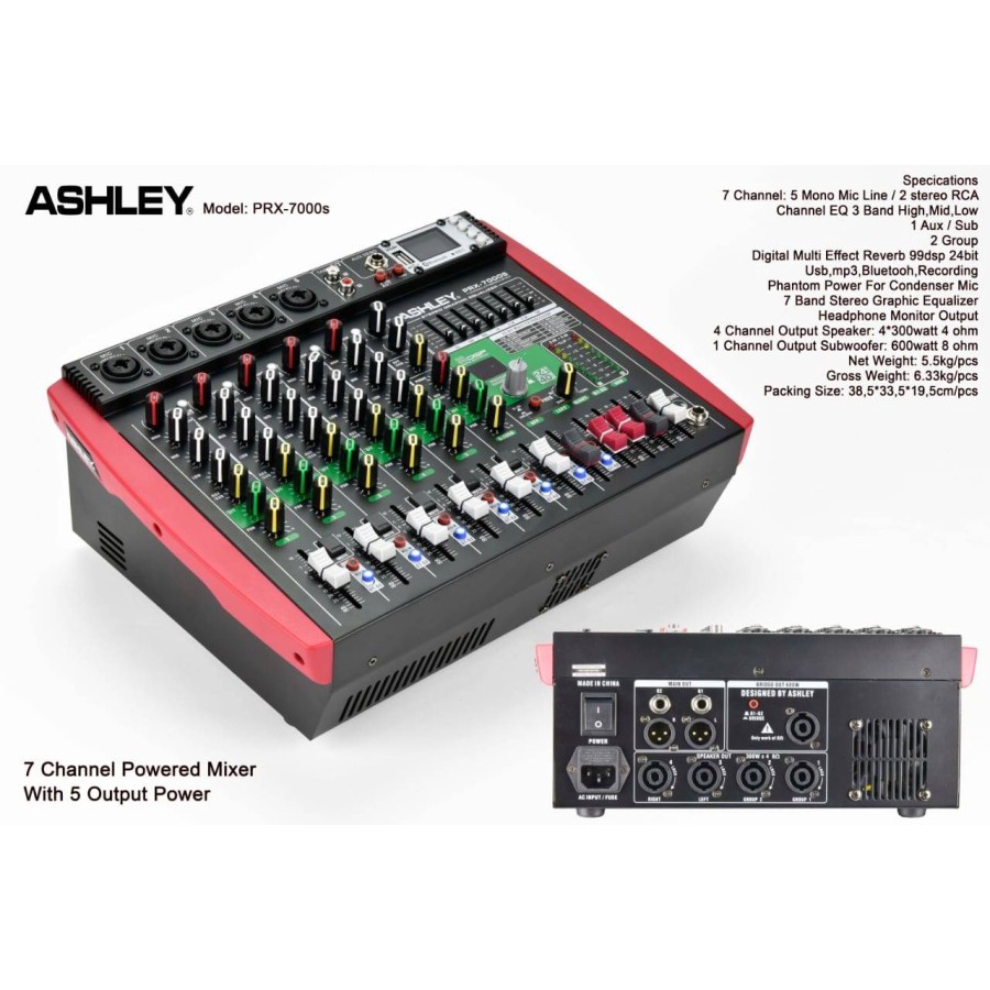 Power Mixer 7 Channel 1200 watt Ashley PRX 7000S PRX 7000 + Subwoofer Bluetooth