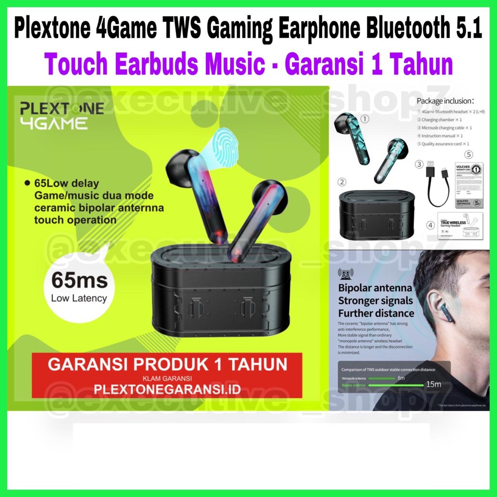 Plextone 4Game TWS Gaming Earphone Bluetooth 5.1 - Touch Earbuds Music