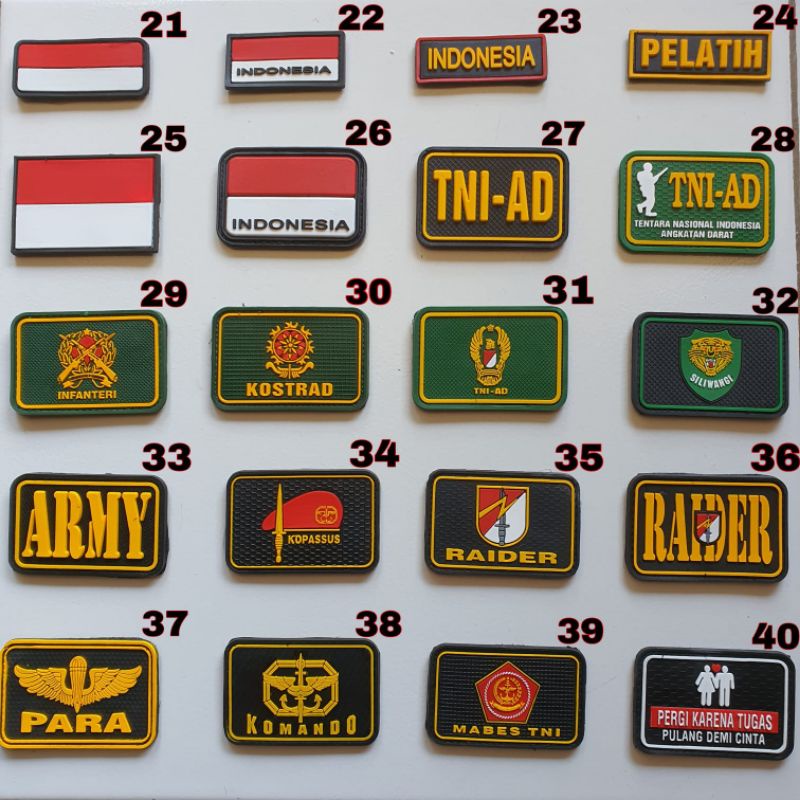 PATCH RUBBER LOGO TNI AD/TNI AL/KOSTRAD/KOPASSUS/INFANTRI/EKAPAKSI/TEMPELAN EMBLEM KARET VELCRO/RUBBER PATCH TNI AD