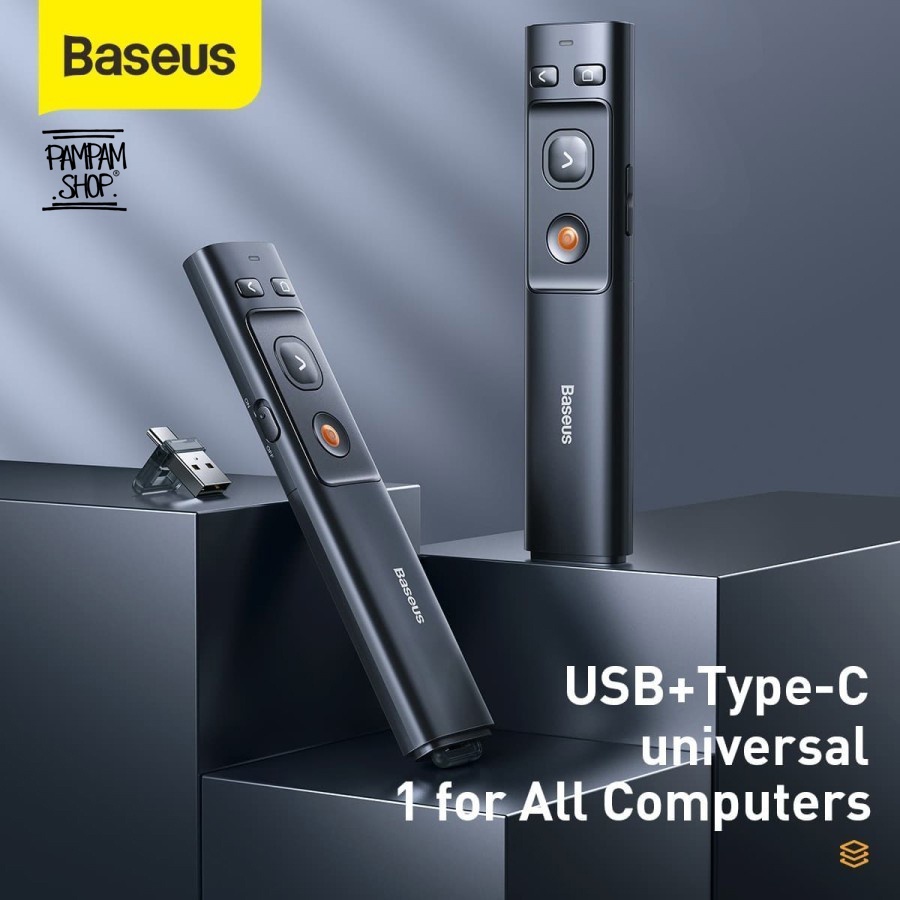 BASEUS ORIGINAL Orange Dot Wireless Laser Pointer Presenter Type C USB PPT Power Point Pointers Ori