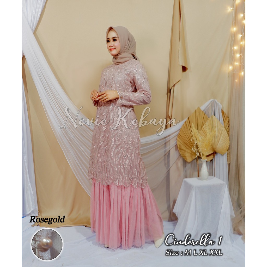 Gamis Muslim Tulle Cinderella Motif Bordir Cantik Rosegold