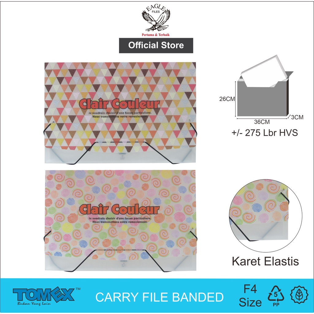 

TOMEX Carry File Box Banded F4 (Folio) Tas Dokumen Tali Karet Elastis