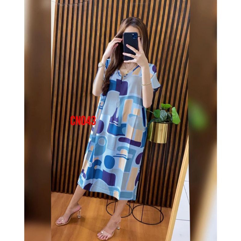 Daster RAYON  BUSUI  HABEL  SEMATA KAKI/SELUTUT  lengan pendek/Asli termurah-Selutut BLUE