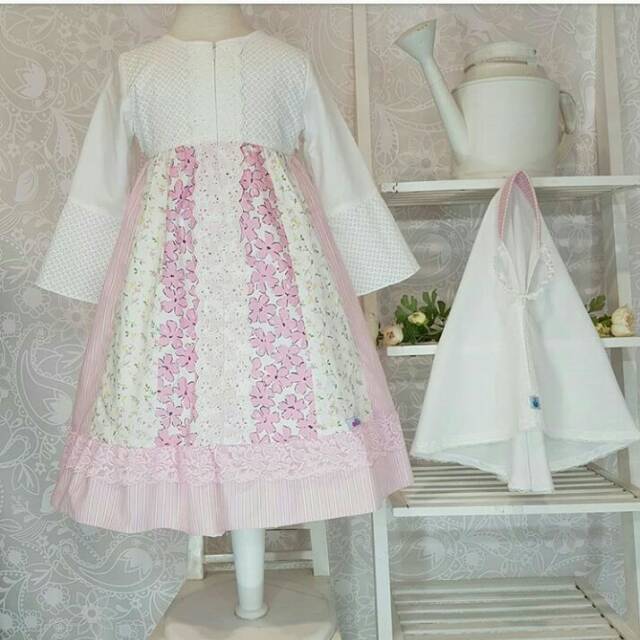 Gamis anak putih pink bisa kembaran sz 2-12 th azalea 02 by alilac