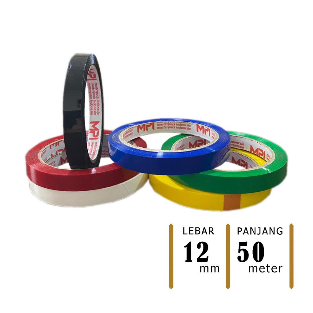 ISOLASI WARNA WARNI 12mm- LAKBAN OPP TAPE 12 mm MASTER PACK INDONESIA