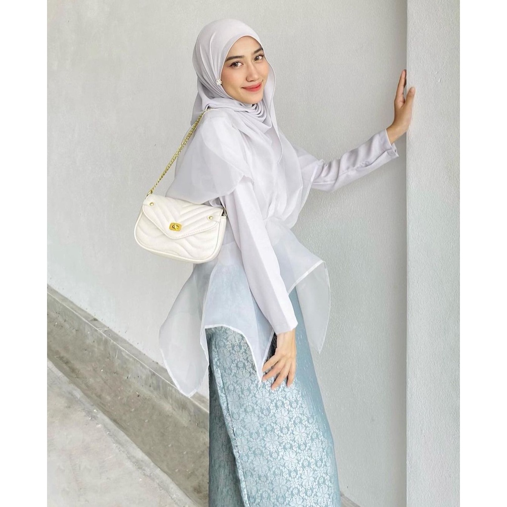 Aura Label - Giselle Grey Organza Top - blouse organza wanita GREY - blouse korea (TOP ONLY TIDAK INCLUDE INNER DALAMAN)