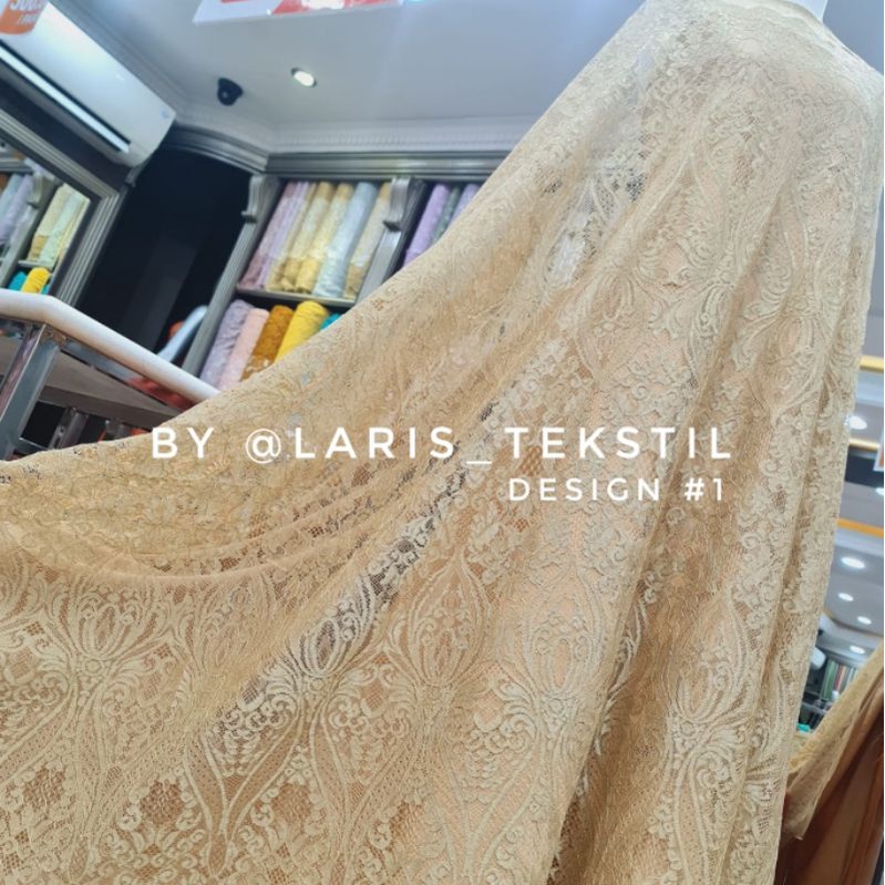 Bahan Kebaya Kain Brokat Semi Prancis Grade A Quality Special Gold Color (Ukuran 2,5m)