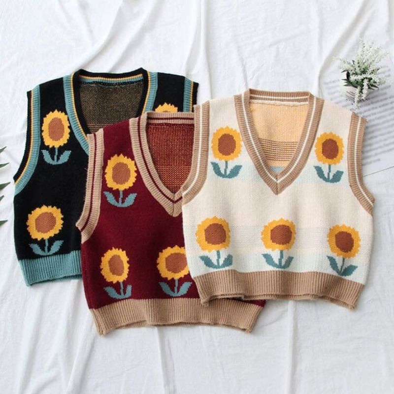 Vest Rajut Sunflower / Vest Wanita Bunga Matahari