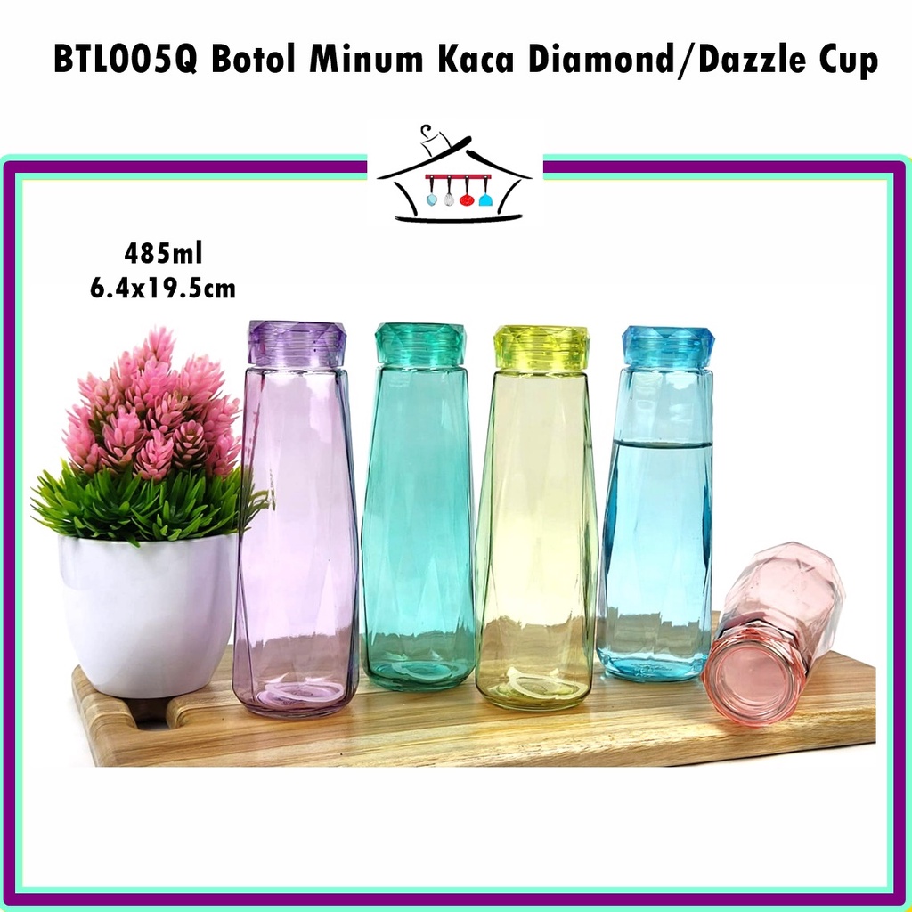 BTO005Q Botol Minum Kaca Diamond Anti Tumpah 485ml