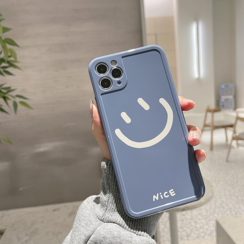 IPHONE Case TPU Soft Phone Warna Solid Smile Face Untuk Iphone14 13 12 Mini 11 Pro Max7 8 Plus Xr Xs Max Se2020