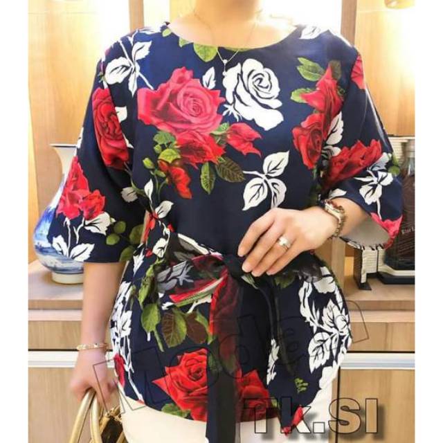 Atasan blouse black out bunga batik mawar