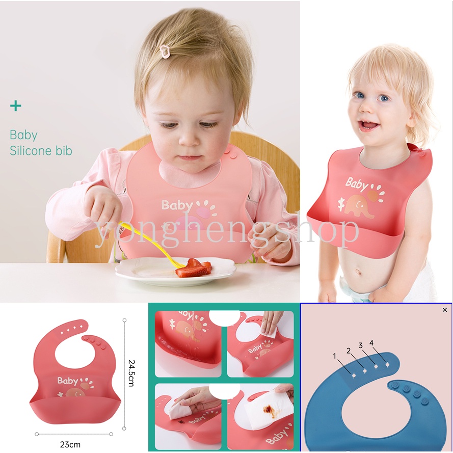 Bib / Slabber / Celemek Leher Lebar Bahan Silikon Anti Air Motif Kartun Untuk Bayi / Anak