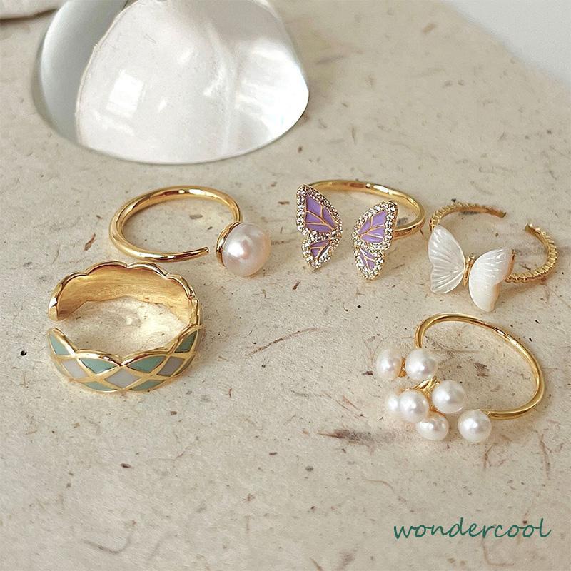 Cincin Kupu-kupu Wanita Desain Niche Cincin Unik Mutiara kelas atas-Won
