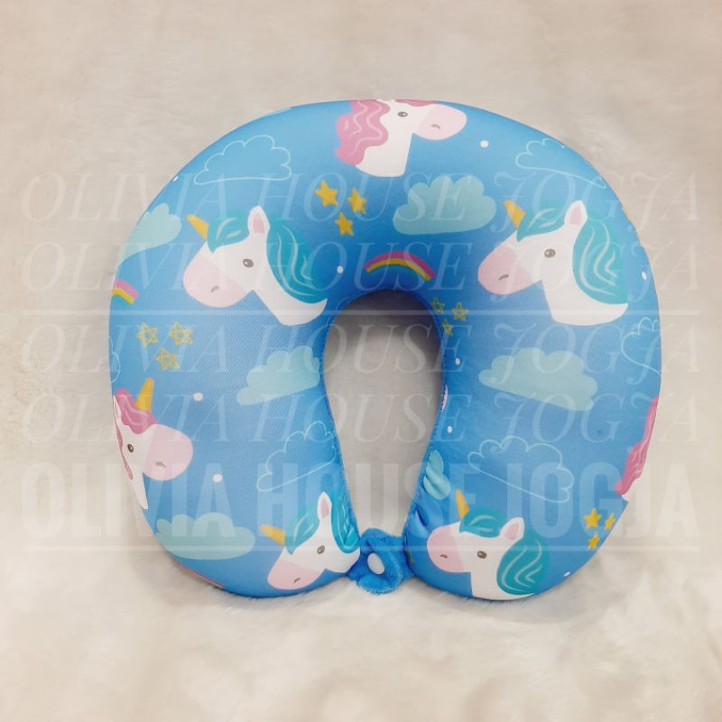 Bantal Leher Unicorn Print Biru Bantal Leher Unicorn Sterofoam