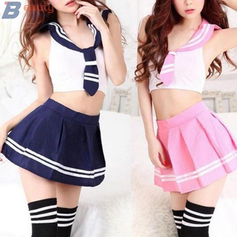 Sexy Sailor Uniform Seragam Sekolah Jepang Seifuku Cute Pendek Dasi Tali Belakang