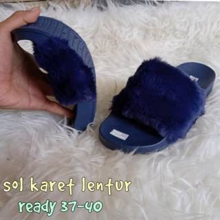 Realpict BALENCIAGA Sendal Sandal  Jelly  Flat Teplek  Bulu 