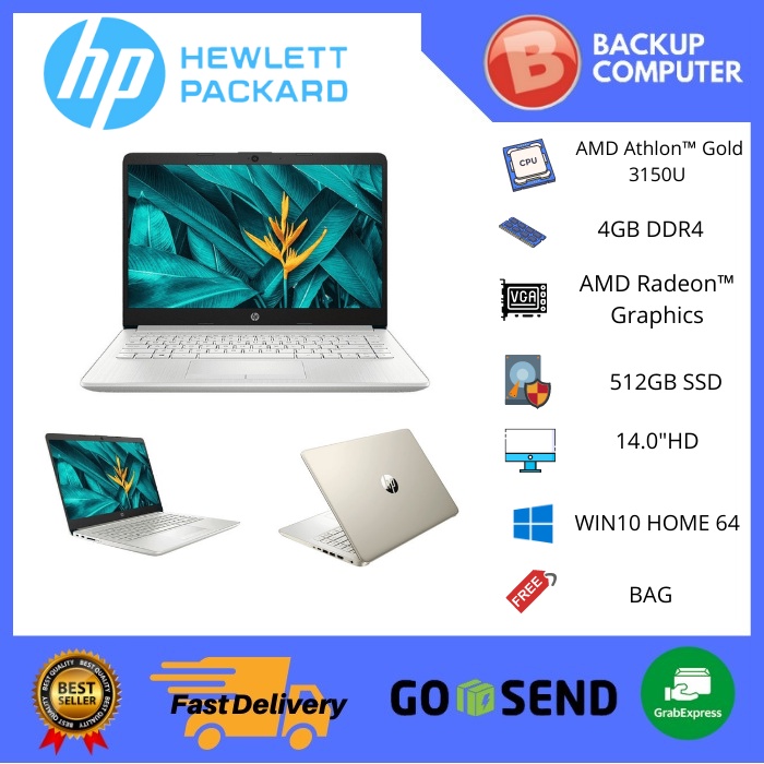 Laptop HP 14s-dk1506AU ATHLON 3150 4GB 512GB SSD Win10+OHS - SILVER