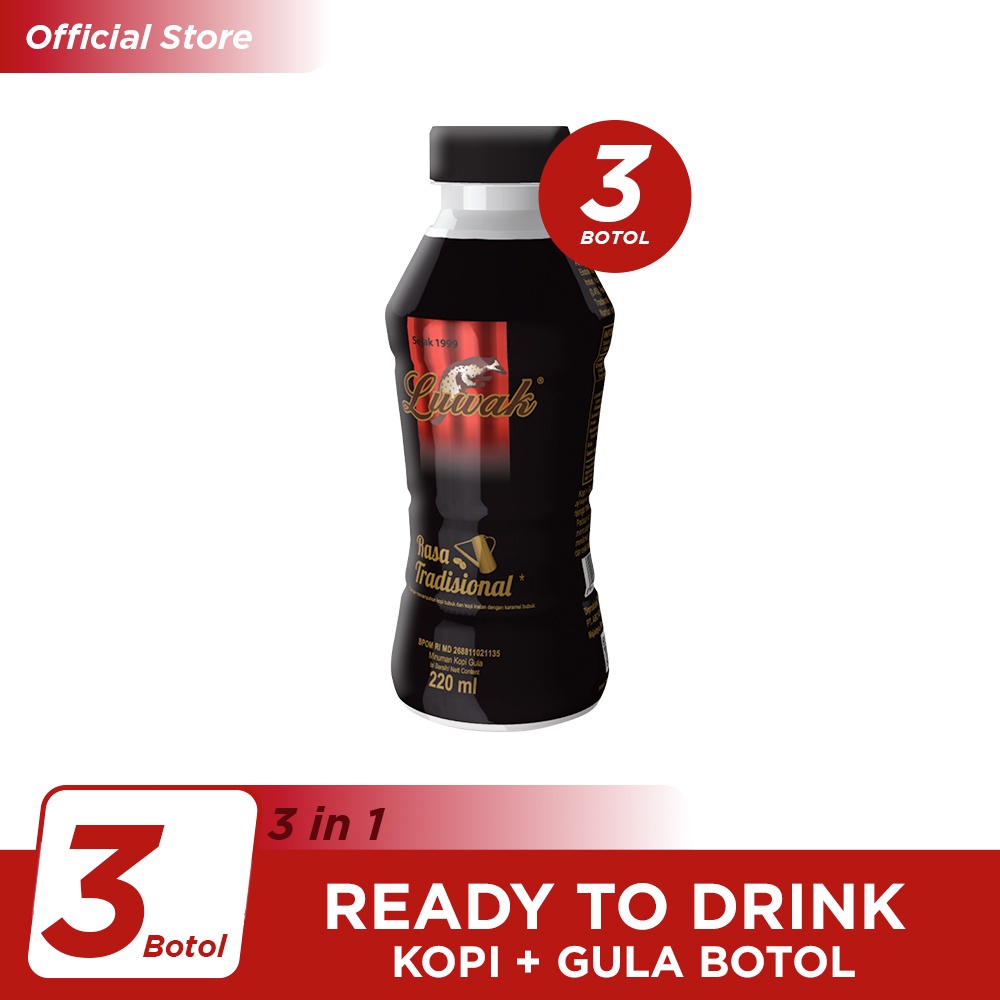 

Kopi Luwak Plus Gula Black Coffee Botol 220ml Triple Pack