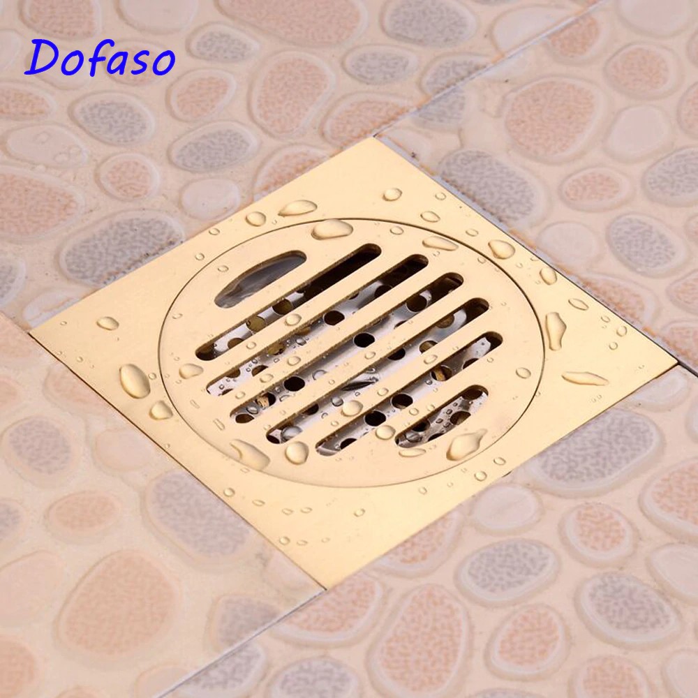 Dofaso 10cm Bathroom Shower Drain Copper Square Floor Drain Strainer Cover Sink Grate Waste Gold Shopee Indonesia