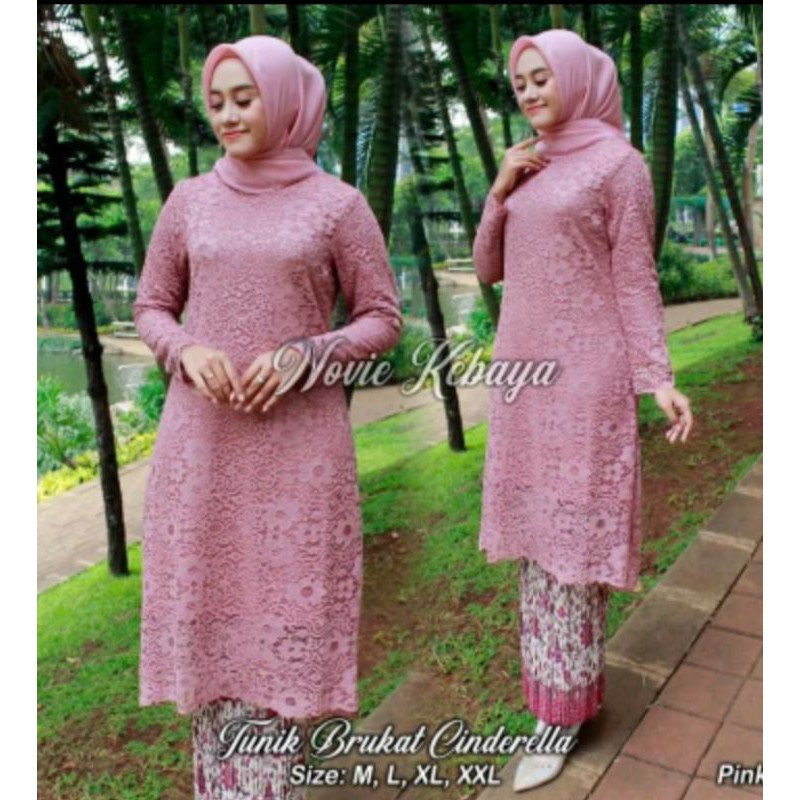 Setelan Tunik Kebaya Brokat Pesta Kondangan Wanita Bawahan Rok Plisket Batik,Kebaya Modern.Atasan Ke