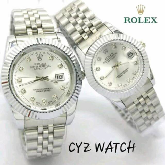Jam Tangan Couple Elegan Exclusive ROLEX ITALY Premium Cyz Watch Silver