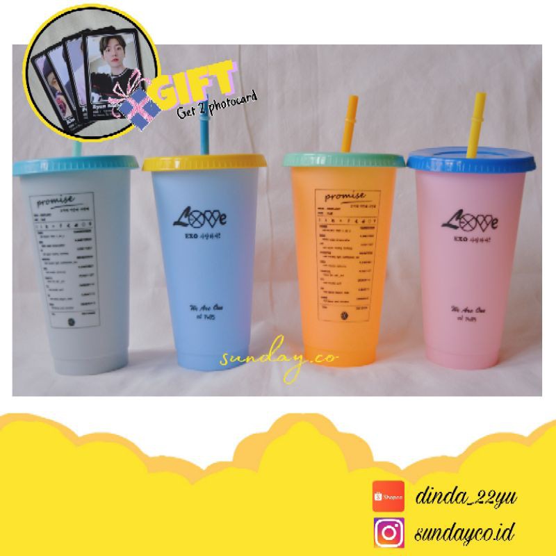 (READY STOCK) Reusable Cup Color Changing EXO + Gift Photocard Gliter
