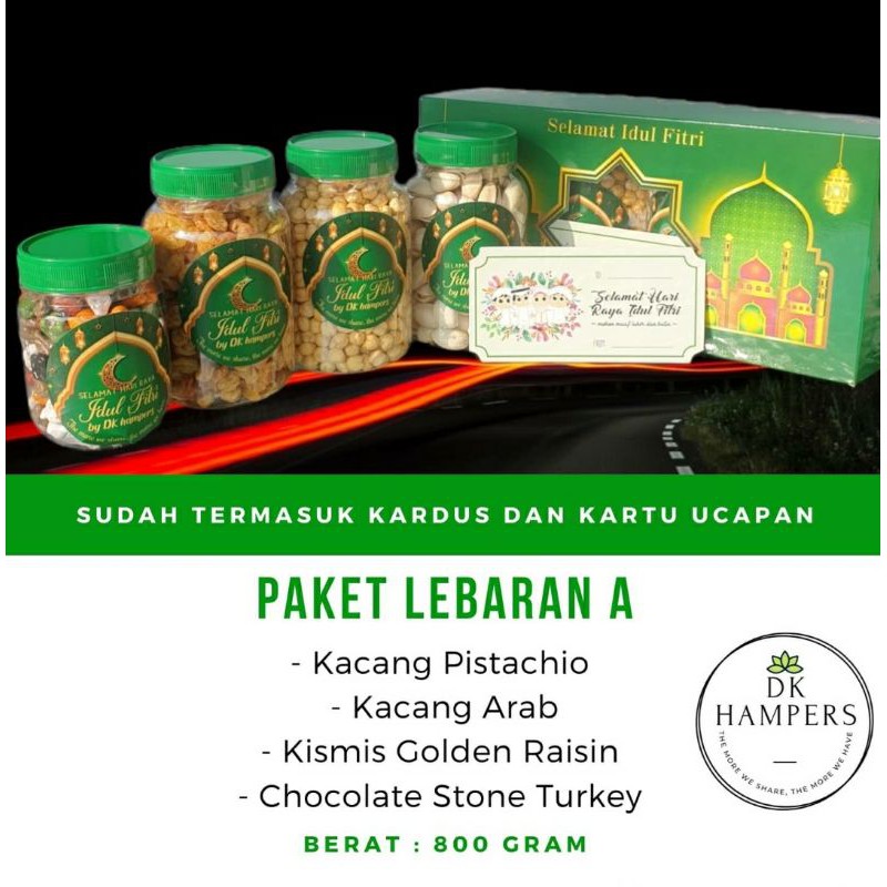 Parcel paket lebaran A kacang arab pictachio fustuk kismis golden raisin cokelat kerikil