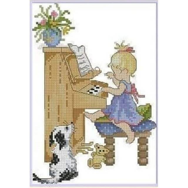 Paket kristik anak pemain piano cross stitch 14ct