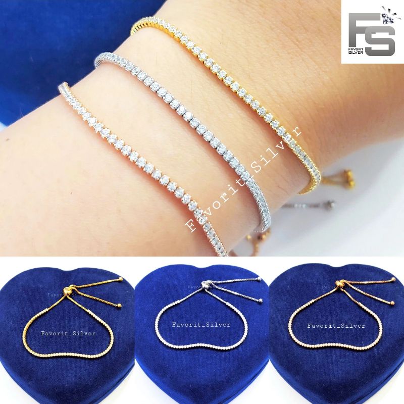 Fs - Gelang Perak Asli Silver Wanita 925 Lapis Emas Asli Gelang Serut Listring Permata - Gelang Anti