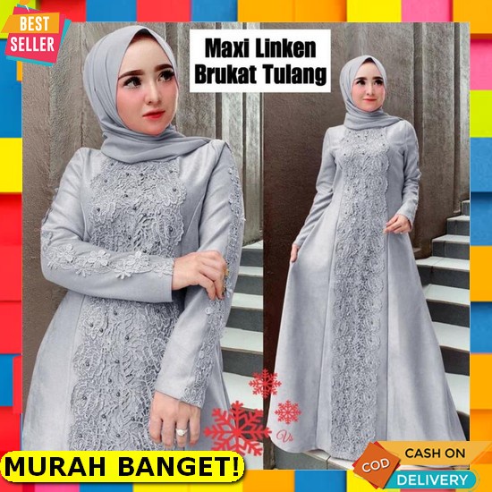 Baju Gamis Aulia Tile Brukat Wanita Remaja Terbaru 2021 Modern Kekinian Pesta Kondangan Terlaris 202