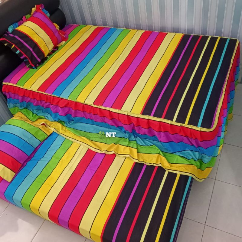 Sprei Bed sorong Rumbai motif Rainbow