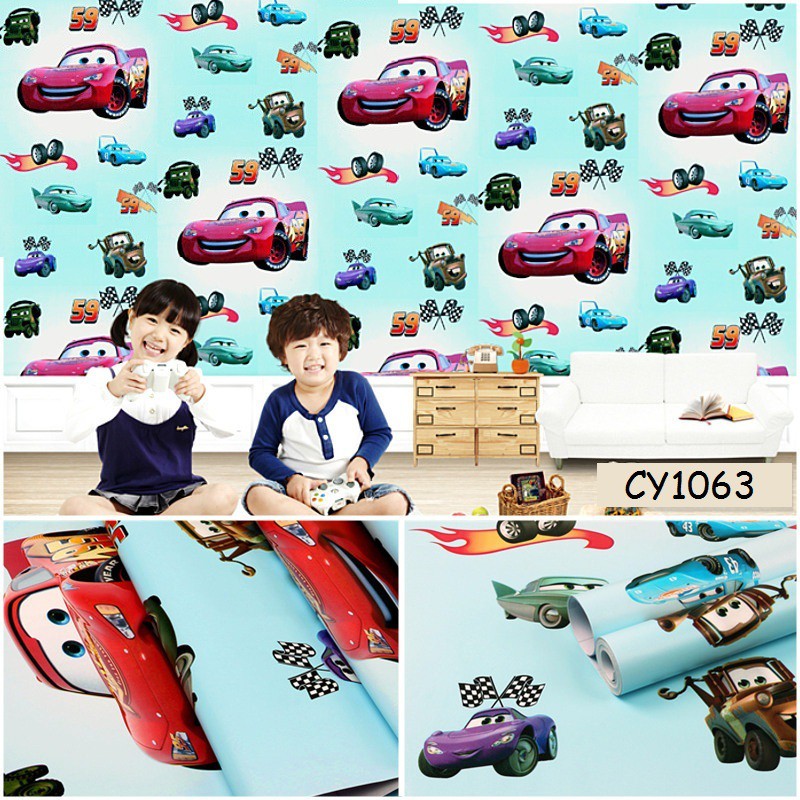 (PROMO COD) WALLPAPER DINDING STIKER MOTIF KARTUN MOBIL/CAR / Wallpaper Dinding Motif 45cmX10mtr