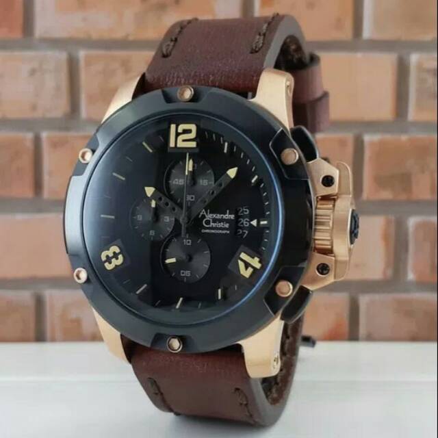 Jam Tangan Pria Alexandre Christie Kulit Coklat Ac6295 Original