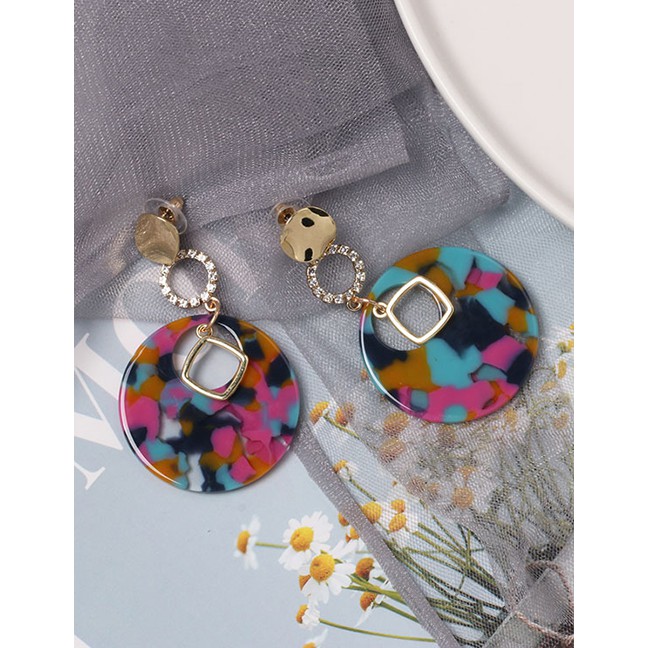 LRC Anting Tusuk Fashion Color Diamond-studded Geometric Stud Earrings F46024