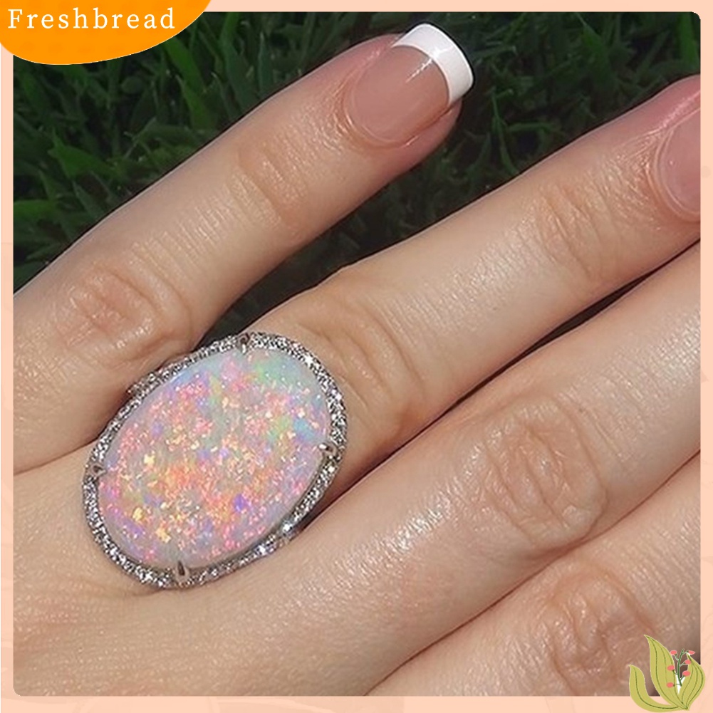 Terlaris Women Shining Artificial Opal Stone Finger Ring Wedding Engagement Jewelry Gift