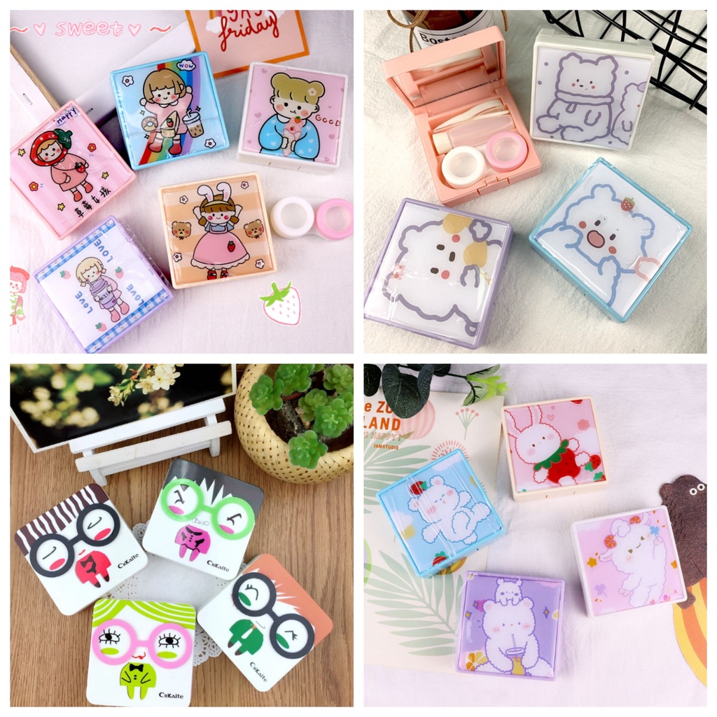 kotak soflen strawberry + kotak softlens CUTE KARAKTER lensa kontak softlens case ANEKA VARIAN