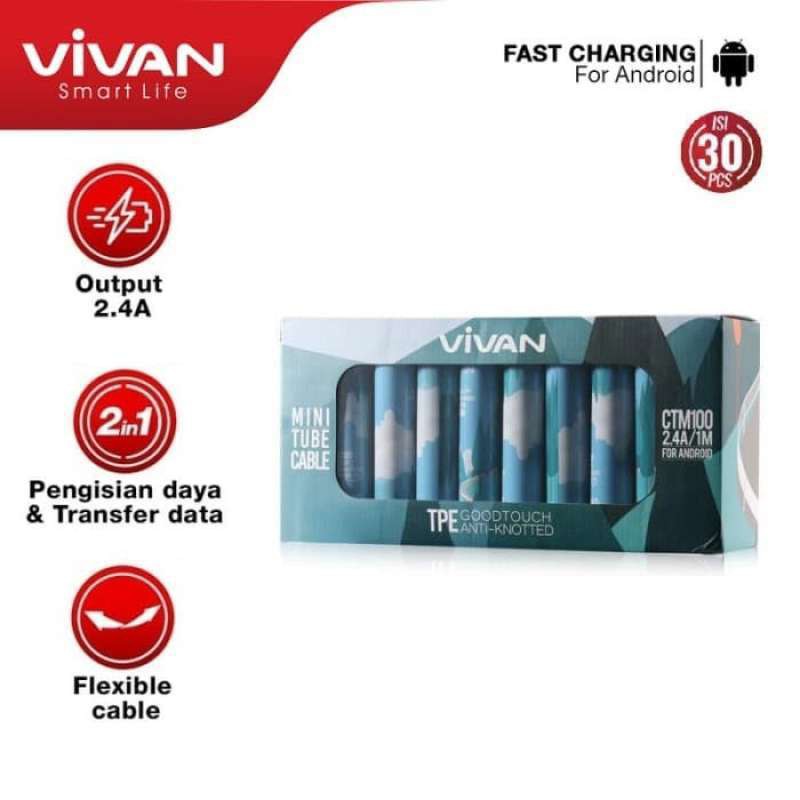 KABEL CHARGER VIVAN CTM100 SUPPORT 2.4A FAST CHARGING FOR MICRO USB / ANDROID KUALITAS TERBAIK