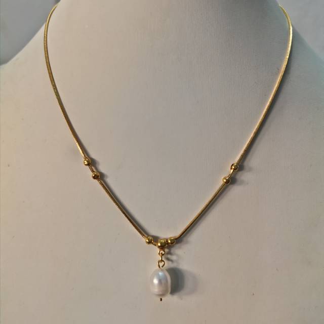 Kalung itali liontin mutiara air tawar lapis emas 24k