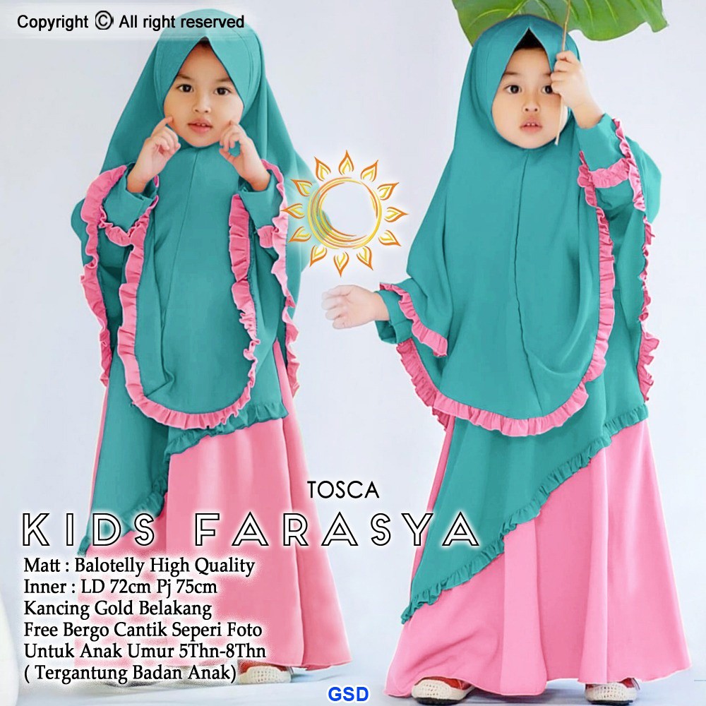 Kids farasya/dress muslim anak gamis+pashmina instan/stelan hijab anak muslim/busana set muslim