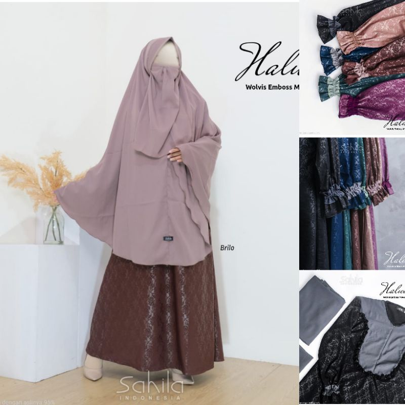 HALWA Emboss Mawar Set Gamis Syari Wolvis by Sahila Indonesia