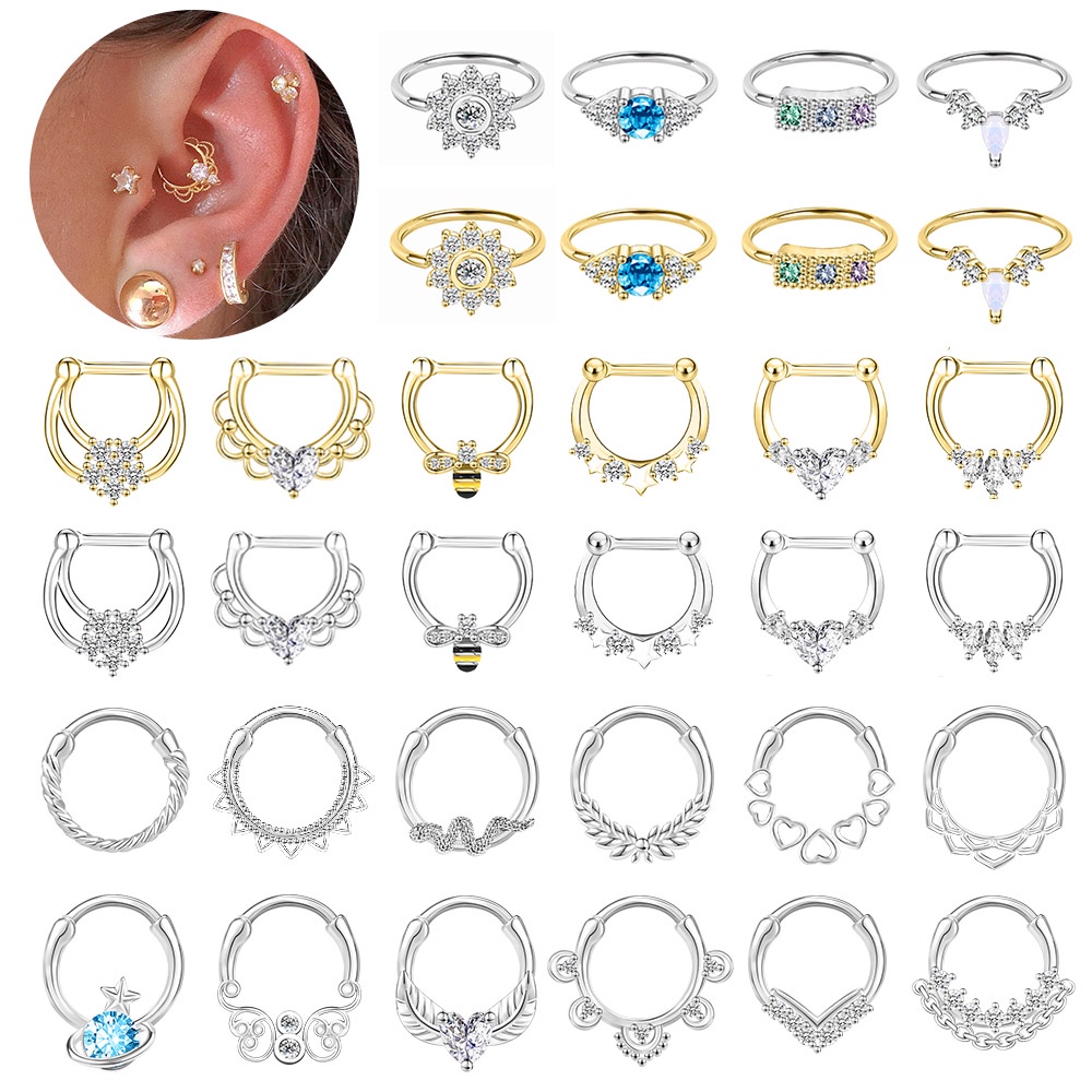 1 PC Anting Tindik Hidung 0.8 / 1.2mm Bentuk Bunga Kristal Bahan Tembaga