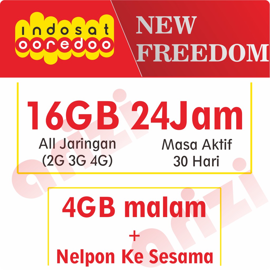 Indosat Ooredoo NEW FREEDOM 20GB / 16GB 24Jam 4GB malam nelpon sesama 30 Hari | Indosat Ooredoo