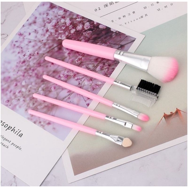 Aksesoris Make Up Brush 5pcs/SET Kuas Makeup Eyebrow Blush on Pink