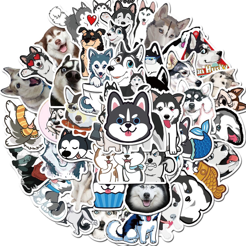 50pcs Pack Animal Pet Siberian Husky Stickers For Skateboard Guitar Motorcycle Laptop Waterproof Waterproof Sticker Toy Decals