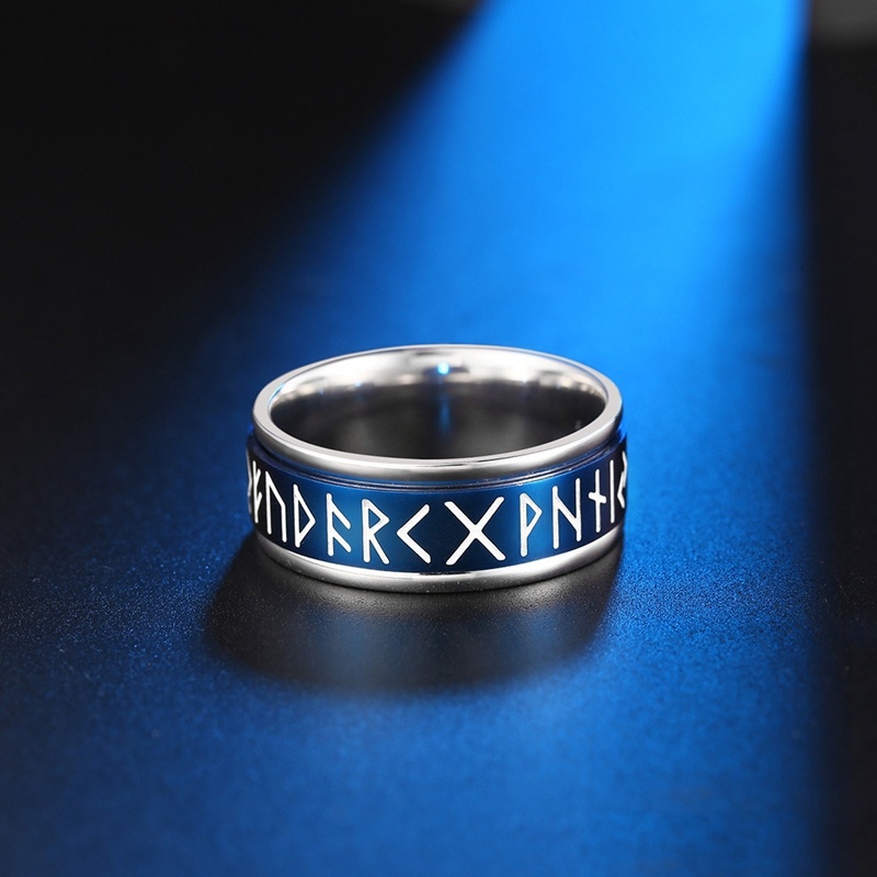 Cincin Jimat Viking Rune Bahan Titanium Steel Ukuran 7-12 Untuk Pria