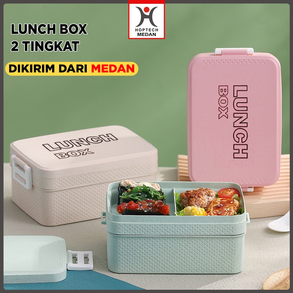 lunch box kotak makan 3 Warna PP Jerami Gandum tempat bekal makan 1000ML GRATIS SENDOK BPA Free